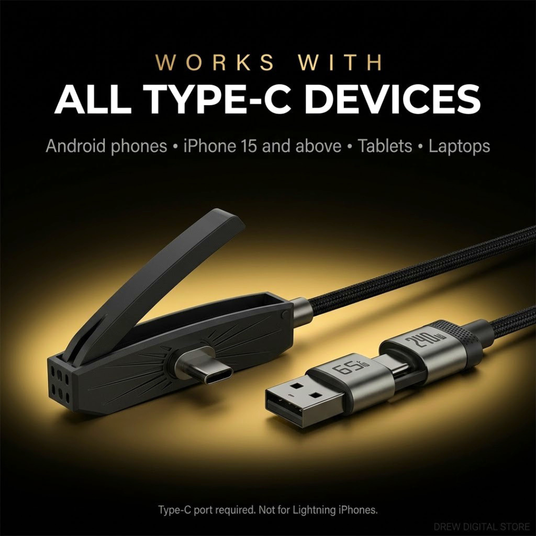 Drew TriPort compatibility with Android phones, iPhone 15 and above, tablets and laptops