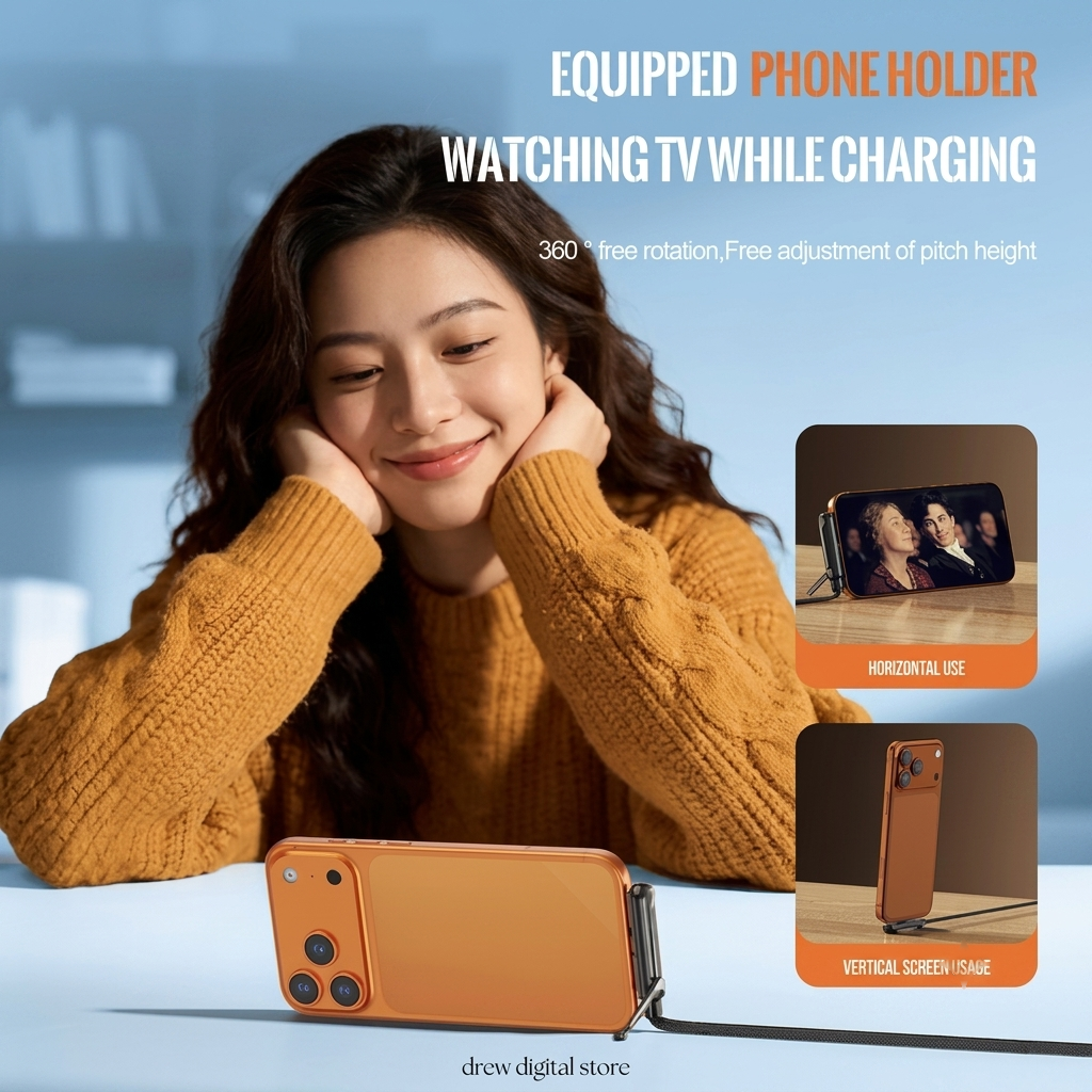 Phone charging hands-free on the Drew FlexCharge foldable stand