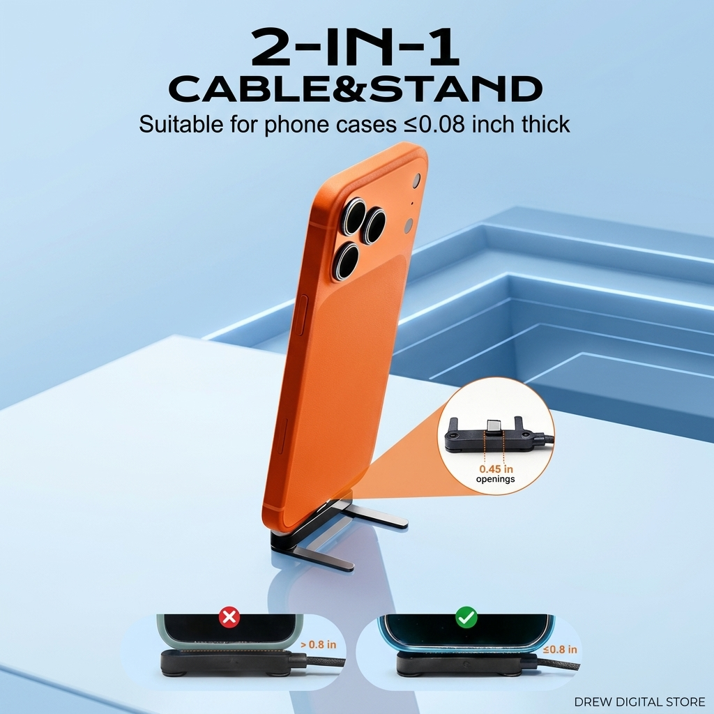 Drew FlexCharge cable and stand suitable for slim phone cases