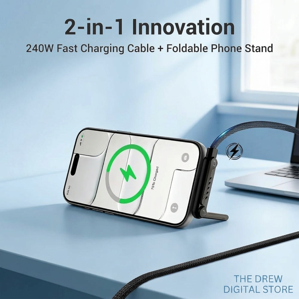 Drew FlexCharge 2-in-1 innovation, 240W charging cable and foldable stand