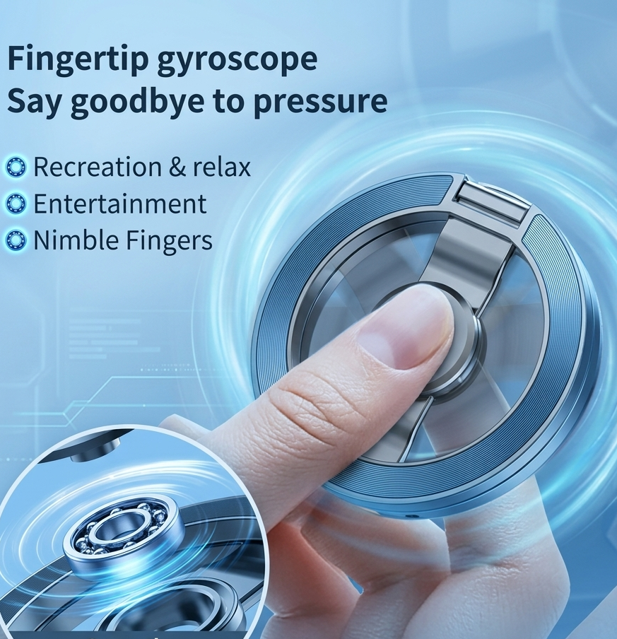 Drew SpinGrip 360 spinning on a fingertip, with a close-up of the smooth ball bearing core