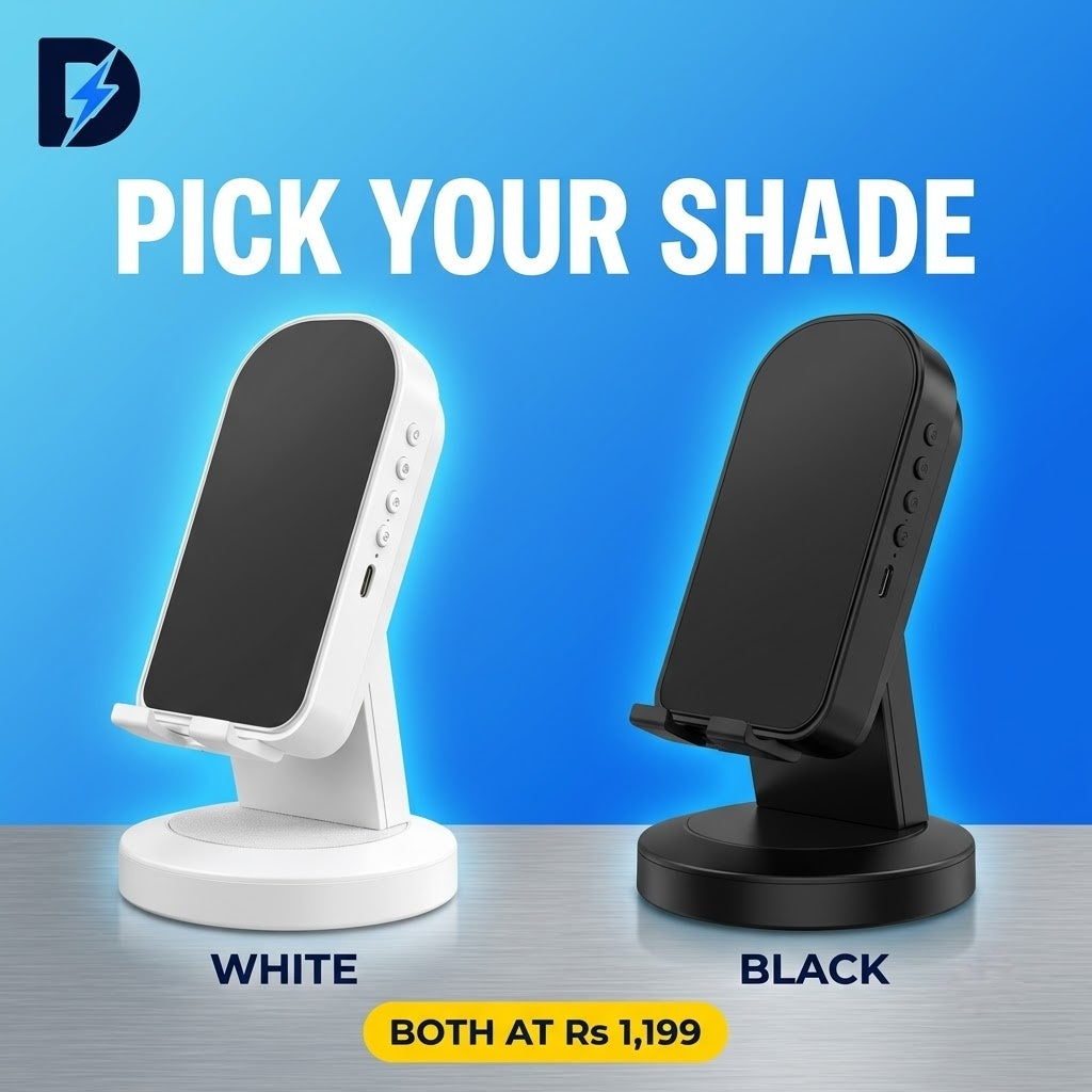 Drew™ SoundStand 360 – 5-in-1 Induction Speaker, Bluetooth 5.3 & Phone Stand (Android & iPhone)