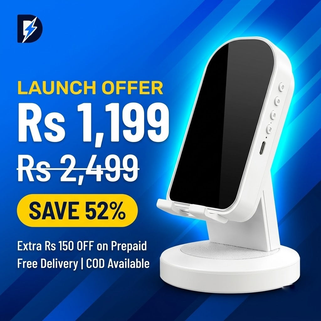 Drew™ SoundStand 360 – 5-in-1 Induction Speaker, Bluetooth 5.3 & Phone Stand (Android & iPhone)