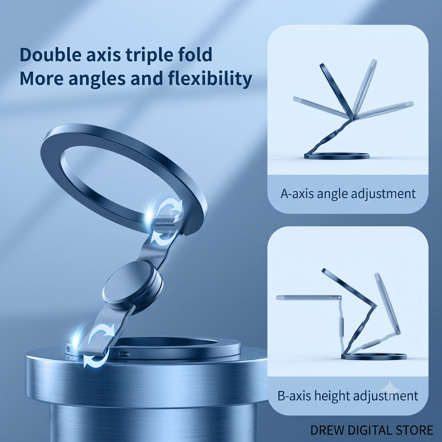 Double-axis triple-fold design with A-axis angle adjustment and B-axis height adjustment