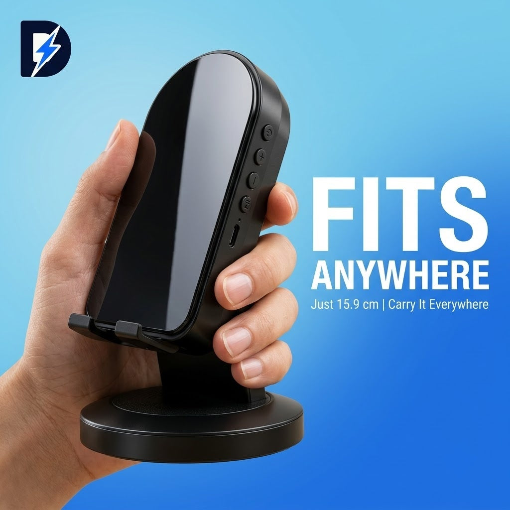 Drew™ SoundStand 360 – 5-in-1 Induction Speaker, Bluetooth 5.3 & Phone Stand (Android & iPhone)