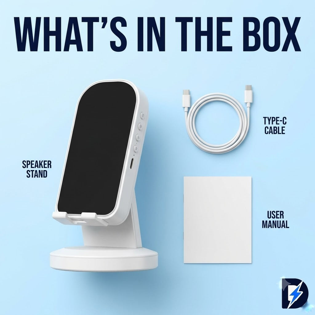 Drew™ SoundStand 360 – 5-in-1 Induction Speaker, Bluetooth 5.3 & Phone Stand (Android & iPhone)