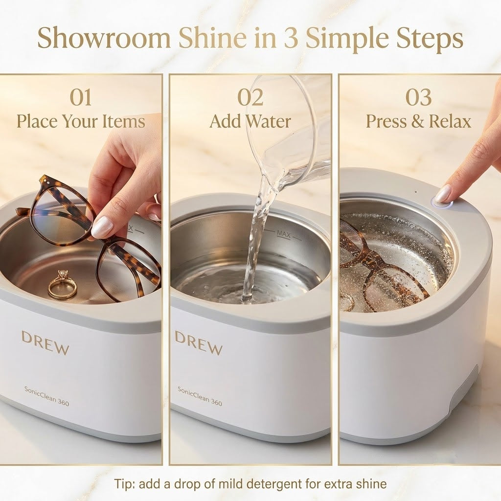 How to use SonicClean 360 in 3 steps: place items, add water, press the button